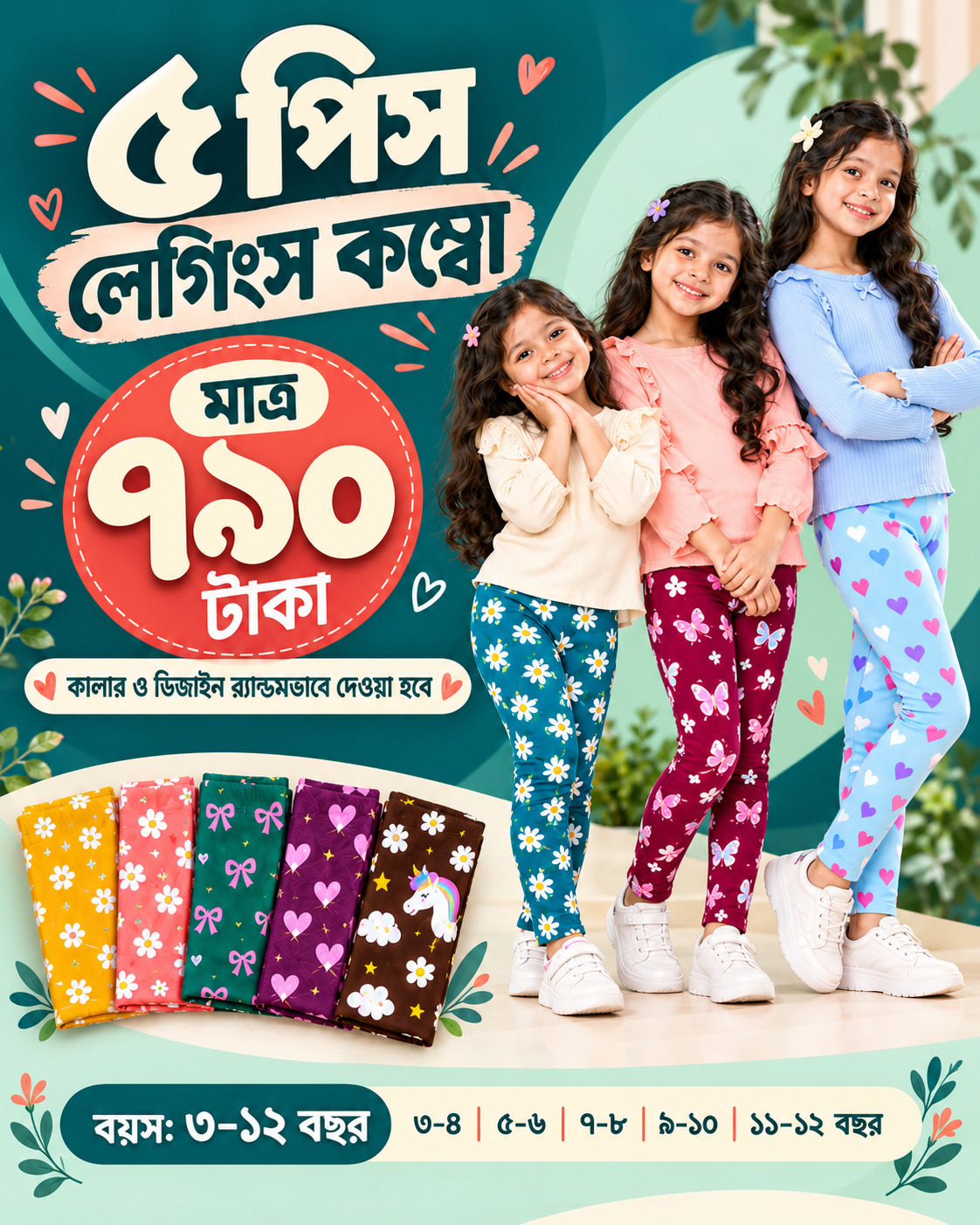 লেগিংস পরা তিনটি হাসিখুশি মেয়ে শিশু